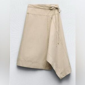 Zara Pareto khaki Asymmetrical Wrap Skirt Knee-length Size S
